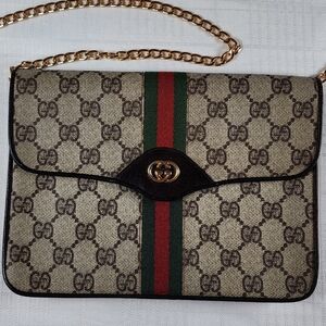 Gucci GG Supreme Monogram Medium Ophidia Flap Clutch Vintage Snap